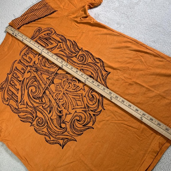 Affliction Shirt Mens XL Orange Tribal Graphic Biker Tee Short Sleeve Crewneck - Picture 5 of 9
